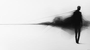 Man, dark cloak, abstract background, fading, loss, grief, concept art, emotional photo