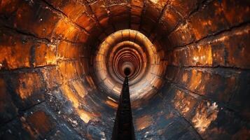 Brick tunnel interior, dark, perspective, industrial, abstract background, design photo