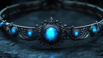 Blue Gemstone Crown, Dark Fantasy Setting, Closeup photo