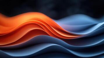 Abstract blue orange wave forms, dark background, design element photo