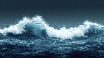 Ocean storm waves crashing, dark sky, dramatic seascape, weather background photo