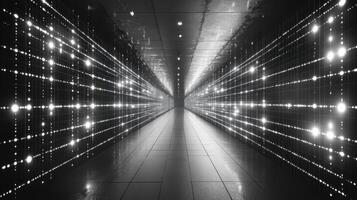 Data center corridor, server lights, technology, future, digital photo