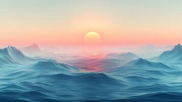 Pastel sunset over misty mountains, serene landscape, digital art, website background photo