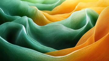 Abstract fabric folds, teal and orange, soft light, textured background, textile design photo