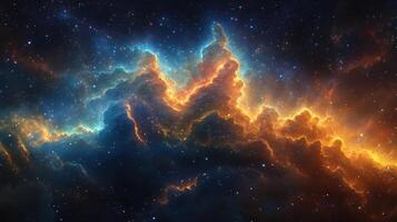 Cosmic Nebula Orange and Blue Gaseous Clouds in Space photo