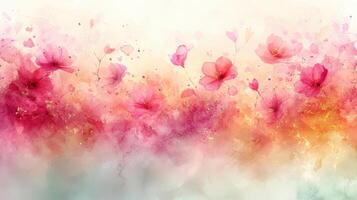 Pink flowers watercolor, spring background, floral design, website banner photo
