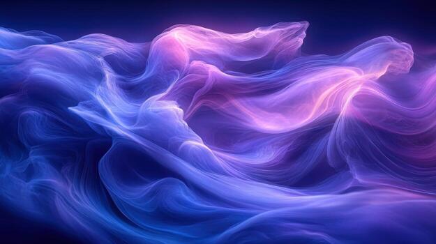 Abstract purple blue glowing waves, dark background, digital art, website header photo