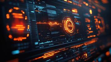 Futuristic HUD interface, data streams, dark background, tech concept photo