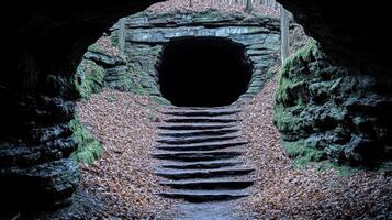 Forest stone tunnel entrance stairs autumn photo