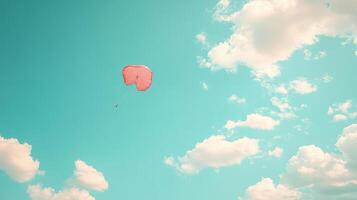 Heart-shaped kite flies, sunny sky, clouds, outdoor fun photo