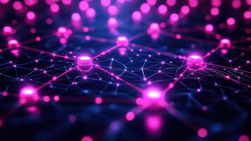 Global network connection, nodes glowing, dark background, technology concept photo