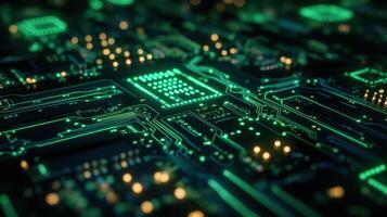Glowing Circuit Board Close-up Technological Background photo