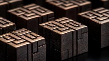 Bronze-colored chocolates arranged on a dark surface photo