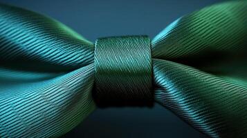 Teal silk bow tie, close-up, dark background, formal event photo