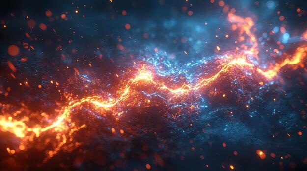 Abstract energy clash, fiery blue, dark background, digital art, website header photo