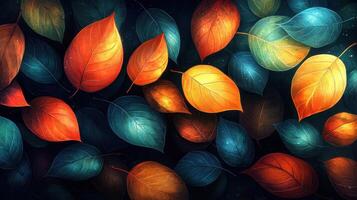 Autumn leaves fall, dark background, nature scene, website banner photo