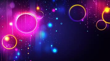 Abstract glowing circles, vibrant digital art, dark background, futuristic design, website banner photo