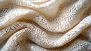 Cream linen fabric texture, draped waves, soft light, textile background, design use photo