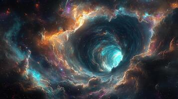 Cosmic swirl nebula, vibrant colors, starfield background, space exploration photo