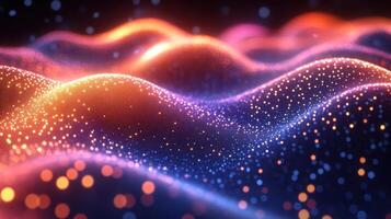 Abstract glowing particle waves, digital art background photo