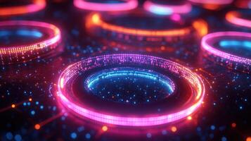 Futuristic glowing rings, data streams, abstract background, tech concept photo