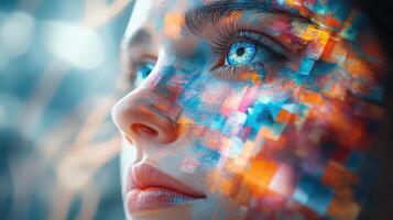 Woman, digital art, face, future, technology, bokeh, thoughtful, website banner photo