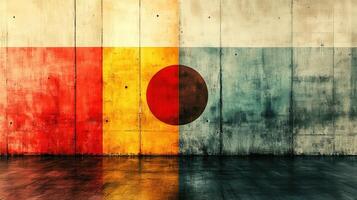 Concrete wall, flag design, grunge texture, reflection, interior photo