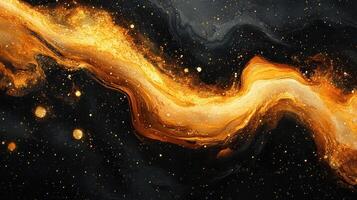 Abstract gold river flowing on dark background, cosmic art, design photo