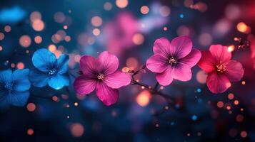 Night blooming flowers, magical bokeh background, spring, nature, website banner photo