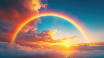 Sunset rainbow over ocean cloudscape photo