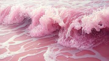 Pink ocean waves breaking on shore, dreamy background, perfect for relaxation or travel sites photo