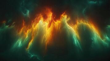 Cosmic Nebula, fiery orange and green clouds, space background, for science fiction photo