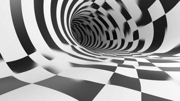 Abstract checkered tunnel vortex, 3D illusion, background design photo