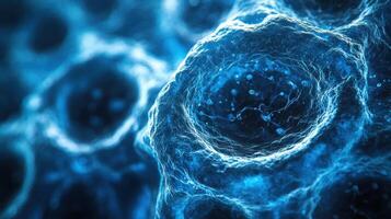 Microscopic Cell Structure, Blue Hues, Research Background, Science Illustration photo