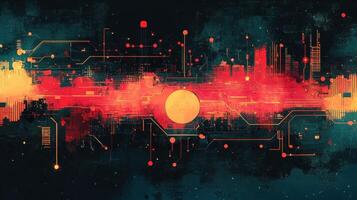 Abstract digital cityscape sunset tech background photo