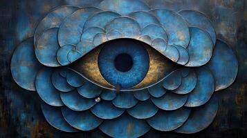 Blue eye art, cloud design, textured background, spiritual concept, meditation image photo