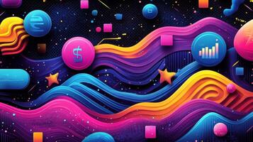 Abstract finance waves, currency symbols, growth chart photo