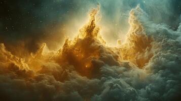 Golden cosmic cloudscape, nebula, space, starfield, fantasy artwork, science fiction backdrop photo