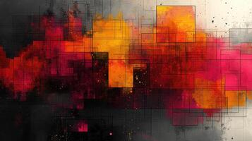 Abstract red orange squares design, digital art background photo