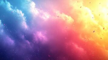 Colorful sky, petals falling, vibrant clouds, dreamy background, design photo