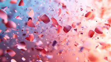 Pink petals falling, celebratory background, event backdrop photo
