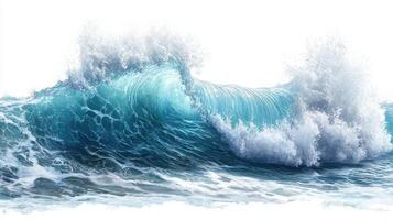 Ocean waves crashing, white background, nature scene, website banner photo