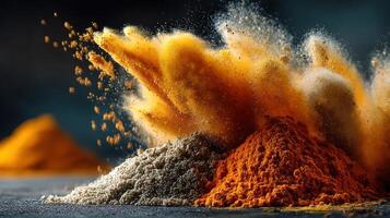 Vibrant spices explosion showcasing culinary flavors and aromatic ingredients photo