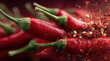 Vibrant red chili peppers with spices a spicy culinary delight closeup shot photo