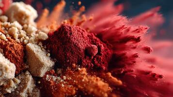 Red and brown powder explosion creates a visually stunning abstract design photo