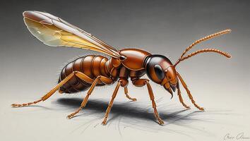 Detailed illustration of a winged ant with intricate details and realistic texture photo