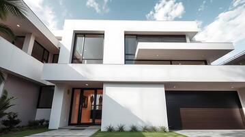 Modern architecture showcase a luxurious white house with sleek design photo