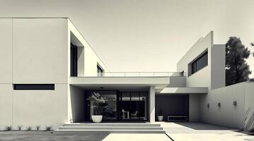 Modern minimalist house with clean lines and a neutral color palette photo