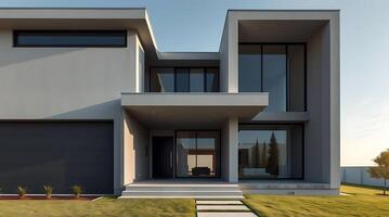 Modern house exterior showcases minimalist design and clean architectural lines photo