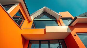 Modern Architecture Orange Building Facade with Geometric Design Elements photo